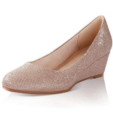 Imagem de Ankis Sapato feminino preto nude prateado dourado salto baixo plataforma confortável bico fechado sapato social feminino - 5 cm, Glitter dourado, 35