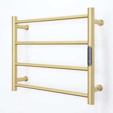 Imagem de Aquecedores de toalhas para banheiro, toalheiros quentes montados na parede, escorredor de toalhas aquecido com temporizador e temperatura ajustável em vários níveis (4 barras de ouro escovado, com