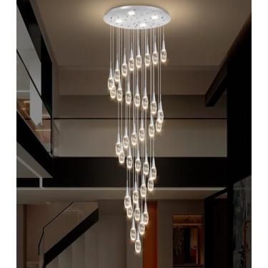 Imagem de Lustre moderno grande de 36 luzes de 197 polegadas de LED, luminárias de teto alto, para hall de entrada, luzes reguláveis com controle remoto para sala de estar, pingente de teto, iluminação prata