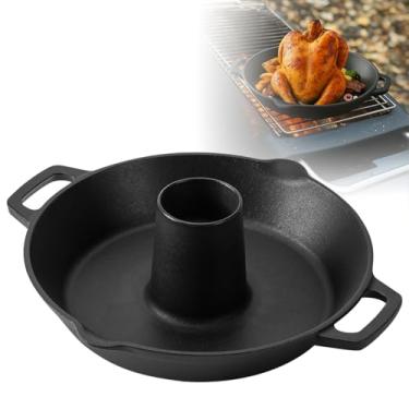 Imagem de Onlyfire Torradeira vertical de ferro fundido pré-temperado universal com bandeja coletora – para frango, peru e galinhas de caça na grelha ou forno