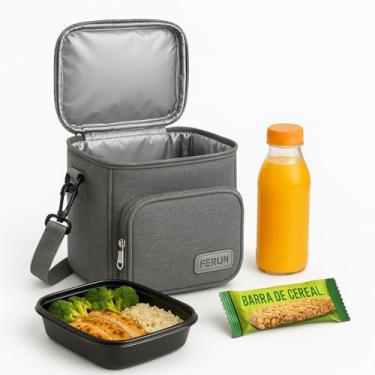 Imagem de Bolsa Térmica FERUN 15L para Marmita, Lancheira e Bebidas – Alça de Mão e Ombro, Impermeável, Revestimento Térmico PEVA, Conserva Frio e Calor Cor Cinza.