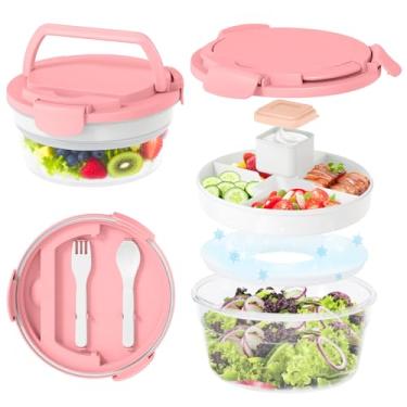 Imagem de JSLOVE Recipiente de salada para almoço 1,644 g, caixa Bento para adultos com 4 compartimentos, tigela grande à prova de vazamento sem BPA com tampa para adultos - com bolsa de gelo e copo de molho
