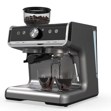Imagem de GarveeHome Máquina de café expresso com moedor e espumador de leite - reservatório de água de 2,7 l e controle PID - ideal para uso familiar e escritório, cinza escuro