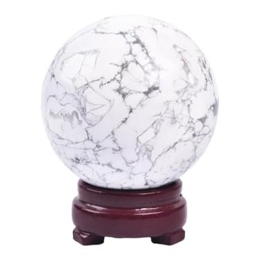 Imagem de AMOYSTONE Bola de howlita branca esfera de cristal de quartzo natural com base de madeira