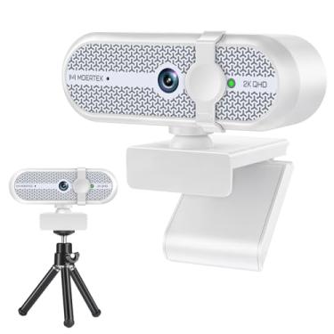 Imagem de MOERTEK Webcam 2K para PC, webcam com microfone redutor de ruído, correção automática de luz, ângulo amplo de 90°, capa de privacidade embutida, suporta zoom, equipes, reuniões, Skype, perfeita para