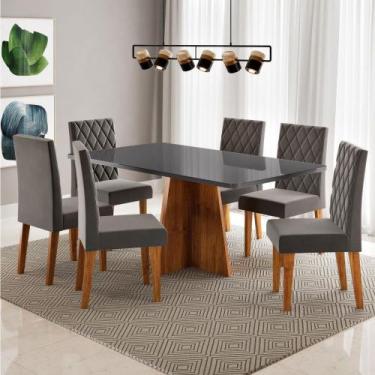 Imagem de Mesa de Jantar 6 Lugares Antonella Mel/Cinza/Veludo Cinza - Viero Móve