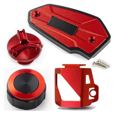 Imagem de Compatível com Z 900 Z900 2017-2022 2023 2024 tampas de fluido de freio dianteiro e traseiro da motocicleta e acessórios de proteção da tampa de enchimento de óleo (quatro vermelhos)