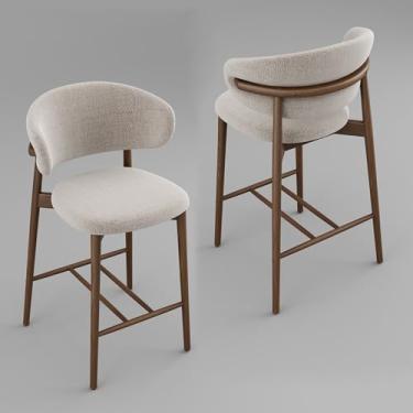 Imagem de Conjunto de 2 cadeiras de jantar modernas de madeira maciça com encosto curvo, assento estofado ergonômico, pernas de madeira natural com almofada de pé antiderrapante ajustável (nogueira, conjunto de