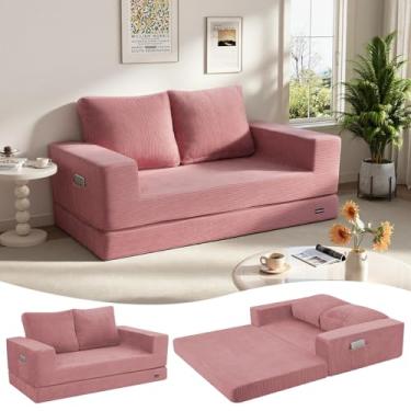 Imagem de COMAX Sofá-cama Queen conversível dobrável, sofá-cama dobrável, colchão de veludo cotelê com almofadas traseiras, sofá desossado confortável para sala de estar, quarto, rosa