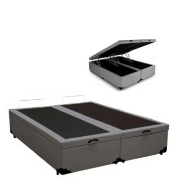 Imagem de Cama Báu Box Base Casal Bipartido Corino Cinza, RC. 188x138 com Pistão a Gás.
