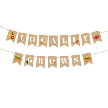 Imagem de Locally Grown Bandeira, Grinalda Frutas e Legumes Pré-Montada Grinalda Tema Fazenda Serapilheira Decorações Baby Shower para Casamento Festa Jardim Barraca Produtos Feira Agricultor Decoração