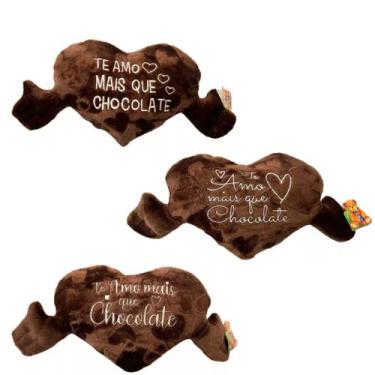 Imagem de Pelúcia almofada coração chocolate 30cm com frase sortida - fizzy fe69