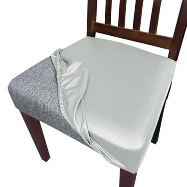 Imagem de Oloepfo Capas de assento de couro PU à prova d'água para cadeiras de sala de jantar, conjunto de 6 capas macias, capas de assento de cadeira de jantar, capa protetora removível lavável para cadeira de