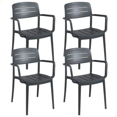 Imagem de Kit 4 Cadeiras Amélia Tramontina em Polipropileno Grafite Com Braços 92099007
