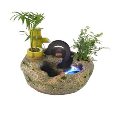 Imagem de XFNVXC Fonte decorativa interna simples moderna decoração rochosa sala de estar bar mesa mesa água corrente paisagem fonte entrada mesa fonte Rockery fonte casa