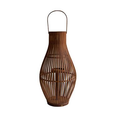 Imagem de Castiçal retrô castiçal de chão de bambu natural em forma de lanterna de centro de mesa para casamento, decoração de casa, cerimônia e suporte de vela de aniversário