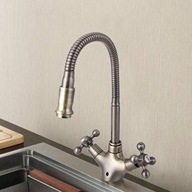 Imagem de Torneiras de pia de cozinha, pulverizador giratório de 360°, torneira misturadora para lavatório, torneira de pia com alça dupla, torneira de cozinha, latão formiga, misturador de água quente e fria