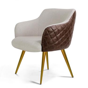 Imagem de Poltrona Decorativa Pé Palito New Bronze Jade D02 Linho Bege C-107 Tressê Corano Marrom - Lyam Decor