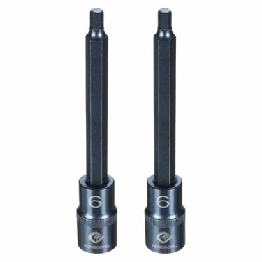 Imagem de HARFINGTON 2 soquetes hexagonais de impacto de 1/5.1 cm H6 (6 mm) métrico 14 cm comprimento S2 aço 6 pontos soquetes para adaptador de furadeira elétrica, azul