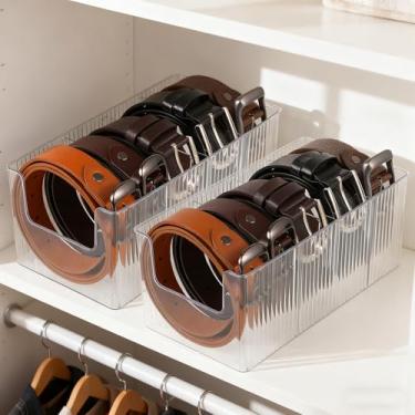 Imagem de Pacote com 2 organizadores de cinto de acrílico para armário e gaveta, suporte de cinto transparente com 8 compartimentos removíveis, caixa de armazenamento ajustável para cintos, gravatas, laços