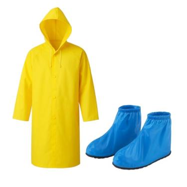 Imagem de Kit p/Dias de Chuva Completo - Capa de Chuva Adulto com Botões e Touca + Capa de PVC para Calçados e Tênis – Reutilizável, Leve, à Prova d’Água em Cores Sortidas Proteção Total em Dias de Chuva (42)