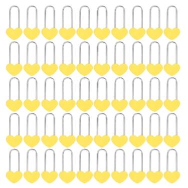 Imagem de VeYocilk 50 peças, cadeado de coração de 8,89 cm e 50 mm, cadeado de coração único amarelo para namorados, casamento, aniversário, viagem (sem chave)
