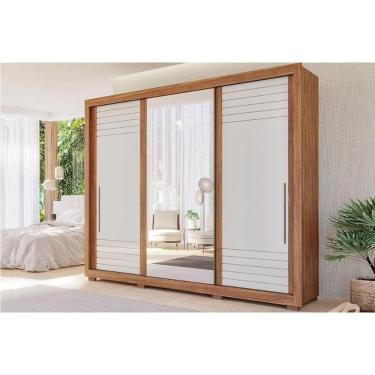 Imagem de Guarda Roupa 3 Portas De Correr (1 C- Espelho) E 6 Gavetas C- Pés Vitória Cinamomo-off White - Panan