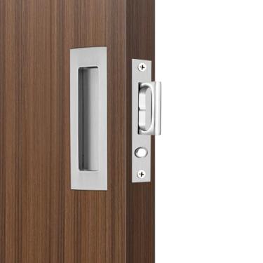 Imagem de Dontay Puxadores de porta de bolso deslizantes, ferragens de porta de bolso de aço inoxidável 304 que não travam, puxadores de dedo embutidos, puxador de borda resistente com puxador de anel (níquel