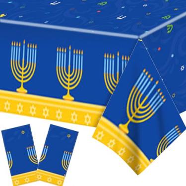 Imagem de Parrtty Hurrican Pacote com 2 toalhas de mesa de plástico de Hanukkah, capas de mesa descartáveis retangulares azuis, perfeitas para piqueniques ao ar livre, aniversários, casamentos e outras festas
