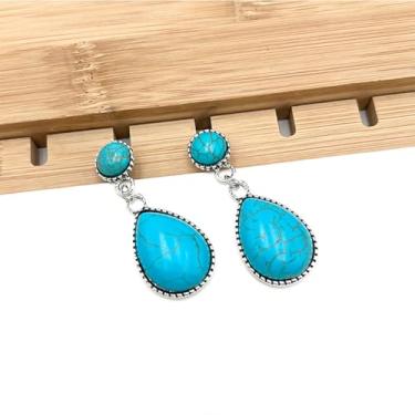 Imagem de Brincos femininos com pingente turquesa vintage estilo boho, joia étnica, boêmio, turquesa, Small, Liga de aço, Sem pedra preciosa
