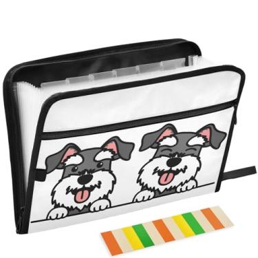 Imagem de ZZKKO Cute Schnauzer Dog Pasta de arquivo expansível com 13 bolsos com etiquetas adesivas pasta de arquivo sanfonada organizador de documentos tamanho carta A4 Papéis expansíveis