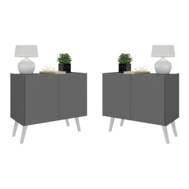 Imagem de Kit 2 Mesas De Cabeceira Retrô 2 Portas Mp4138 Grafite branco