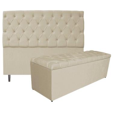 Imagem de Kit Cabeceira e Calçadeira Liverpool 140 Cm Casal Linho Bege