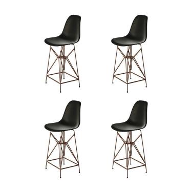 Imagem de Kit 4 Banquetas Bistrô Alta Eames Preta Base Ferro Cobre - Cor: Preto