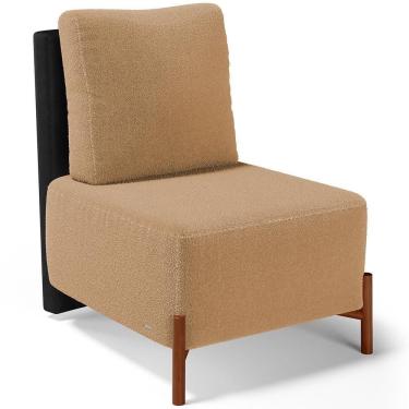 Imagem de Poltrona Decorativa Sala De Estar Living Pés Madeira Hungria L02 Couríssimo Preto Bouclê Mostarda