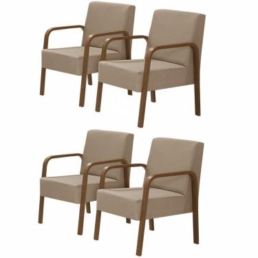 Imagem de Kit 4 Poltronas Decorativas 1 Lugar Luna Braço Madeira Suede