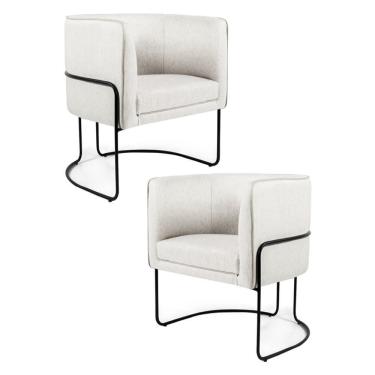 Imagem de Kit 2 Poltronas Decorativas Pés Metal Betina A-48 Linho Flocos - Domi