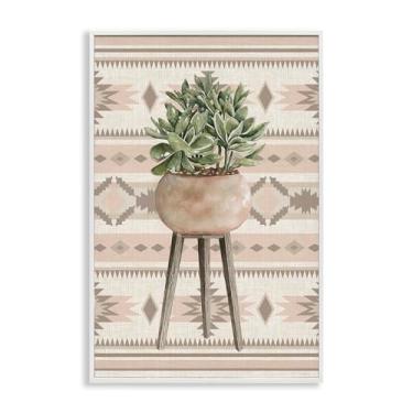 Imagem de Stupell Industries Aztec Planter Green Plant Black Framed Giclee Art, design por Cindy Jacobs, 18 x 12