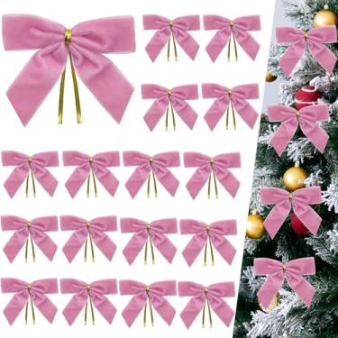 Imagem de GHAMYEE 24 peças de laços de árvore de Natal de veludo rosa decoração de guirlanda vintage laço de guirlanda 2,5 cm de largura, 9 x 9 cm