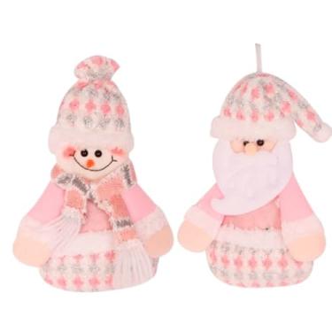 Imagem de Kit 2 Bonecos Enfeite Papai Noel Rosa Pink para Pendurar Familia Wish 17cm Natal Árvore Led Luzes Guirlanda Decoração