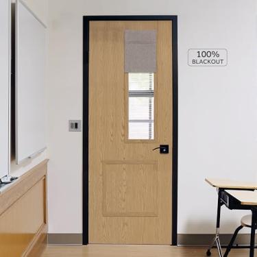 Imagem de StangH Capa de janela 100% blackout para porta de sala de aula, cortinas romanas texturizadas de linho sem fio com ímãs, adesivo com isolamento térmico, persiana pequena, mocha, L 20 x C 91, 1 painel