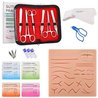 Imagem de Kit de treinamento de prática de sutura para prática, com grande almofada de silicone para sutura labial, instrumentos, vídeos de treinamento de removedor de grampeador apenas para educação