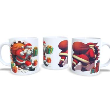 Imagem de Caneca de Cerâmica Importada Feliz Natal, Branca, 325ml, Estampa Personalizada, Papai Noel, Para Casa, Cilíndrica, m25