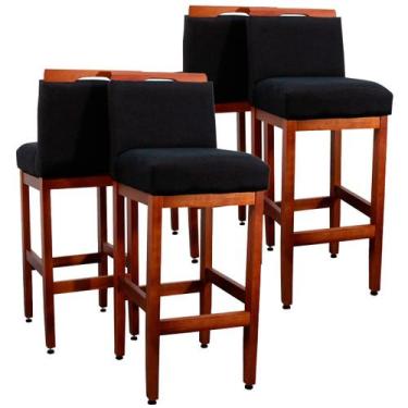 Imagem de Kit 4 Banquetas Altas 75cm Madeira Maciça Eucalipto Estofada Tecido Li