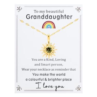 Imagem de JINGMARUO Colar de sol banhado a ouro com pedra do mês de nascimento para neta no aniversário, você faz do mundo um cartão de lugar colorido e brilhante, Standard, Cristal, Sem Pedra Preciosa