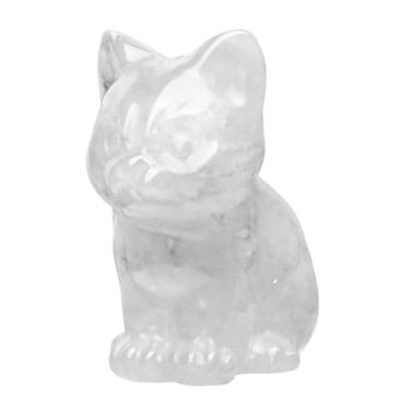 Imagem de TUMBEELLUWA Natural Clear Quartz Crystal Cat Figurine for Home Decor, Hand Carved Animal Sculpture Realistic Kitten Statue for Shelf Office Desk Ornament