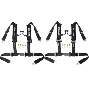 Imagem de Spocoro Liberação de fivela de arnês de corrida de 4 pontos com ombreiras ultra macias e resistentes, correia de nylon de 5 cm (pacote com 2), preta