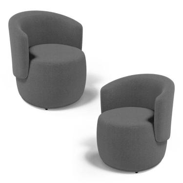 Imagem de Kit 02 Poltronas Decorativas Aisha Orgânica Bouclê Cinza Escuro - Abmaza