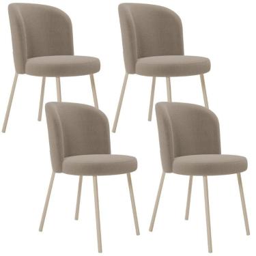 Imagem de Kit 04 Cadeiras Para Sala De Jantar Cozinha Estofada Gavi Arena L02 Bouclê Bege - Lyam Decor