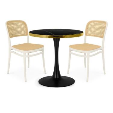 Imagem de Conjunto Mesa De Jantar Redonda Majestic 70cm Preta Com 2 Cadeiras Roma - Branco